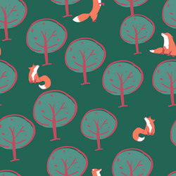 Tree fox seamless pattern design vector