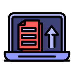 laptop upload documents icon color outline vector image