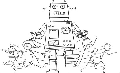 Panic Crowd Running From Robot vector image