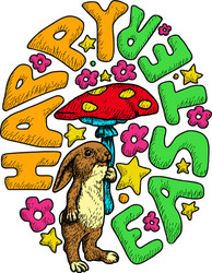 psychedelic but colorful and happy easter bunny vector image