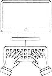 user with desktop isolated icon vector image