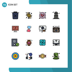 16 universal flat color filled lines set for web vector image