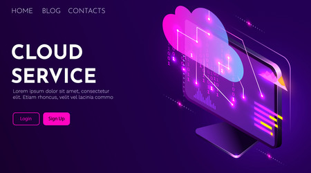 computer connected to cloud server service vector