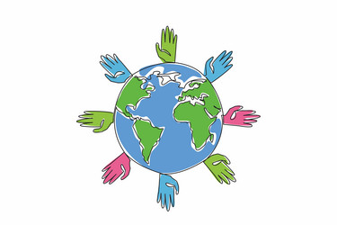 continuous one line drawing a globe surrounded vector image