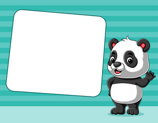 cute panda standing beside blank board vector