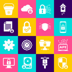 set shield security with lock computer api vector image