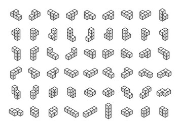 Tetromino blocks in isometry icon set thin vector