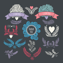 frameshand drawing set of vintage design elements vector image