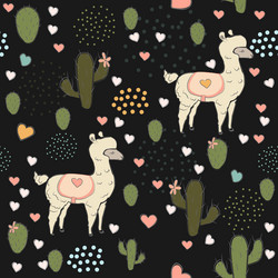 seamless alpaca pattern with cacti vector image
