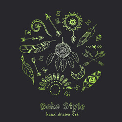 set of boho chic style elements vector image