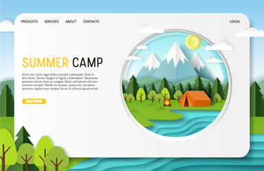 Summer Camp Paper Cut Website Vector Image