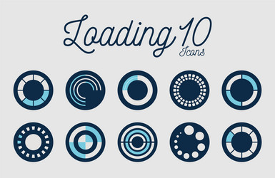 10 loading circles block style icon set vector image