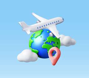 3d airplane in clouds and globe isolated vector