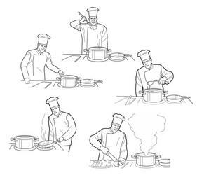 cooking process with chef figures at the table vector image