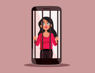 prisoner woman behind bars in a cell phone jail vector