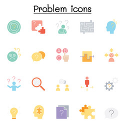 problem and question icon set in flat color style vector image