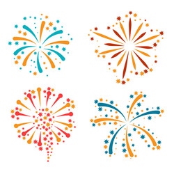 Set of abstract colorful fireworks and salute vector