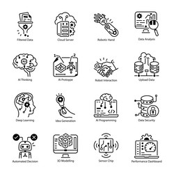 set of linear style deep learning icons vector image