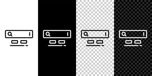 Set line search engine icon isolated on black vector