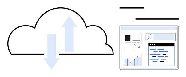 cloud data transfer process with online interface vector image