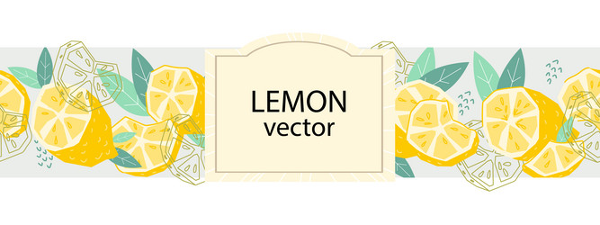 Set with lemon label and seamless border design vector