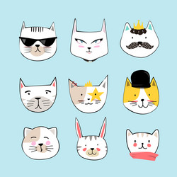 cartoon cat faces set hand drawn style Vector Image