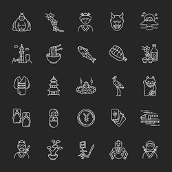 Japan chalk white icons set on black background vector