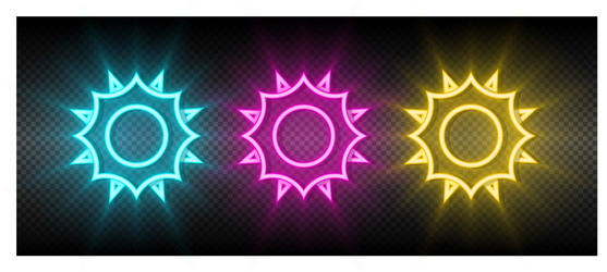 Sun blue pink and yellow neon icon set vector