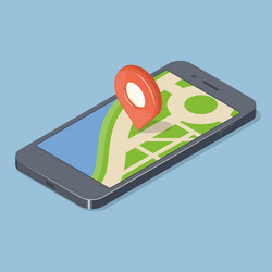 red pointer on smartphone map gps navigation vector