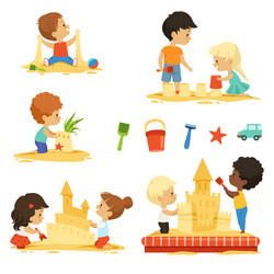 active kids playing in the sandbox happy Vector Image