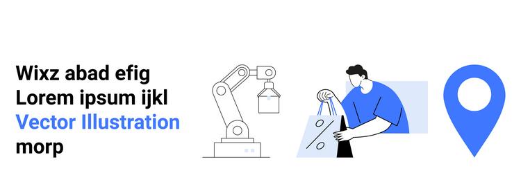 robot handling objects man using laptop vector image