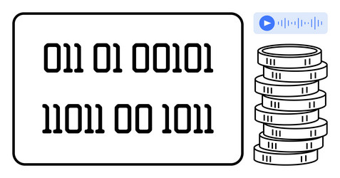 digital binary code with audio waveform and coin vector image