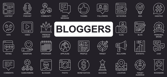 bloggers concept simple line icons set bundle vector image