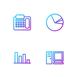 set line computer monitor pie chart infographic vector image