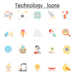 technology icon set in flat color style vector image