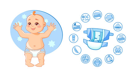 baby diaper infographic characteristics poster vector