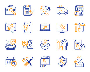 Repair line icons set of hammer screwdriver vector