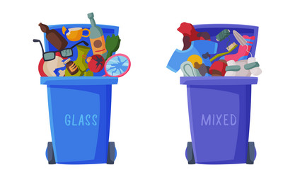 sorting garbage with dustbin full of recycle trash vector image