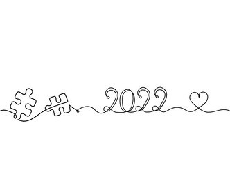 abstract jigsaw puzzle with 2022 as line drawing vector image