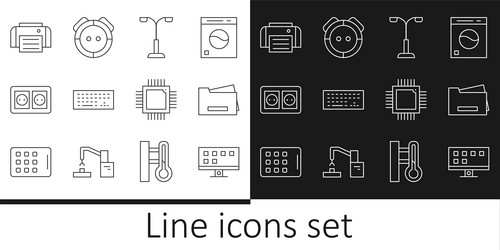 Set line smart tv printer street light keyboard vector