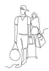 tourists continuous one line drawing two vector