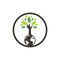 Globe and hand tree logo design Royalty Free Vector Image