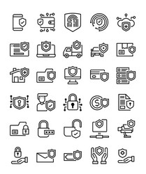 Set 30 protection and security line icons vector