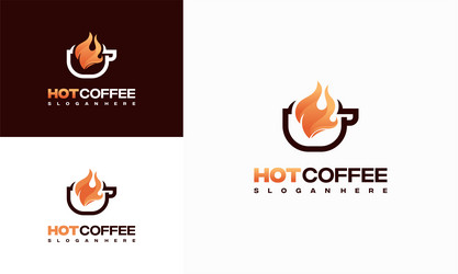 Hot coffee logo designs concept fire drink vector