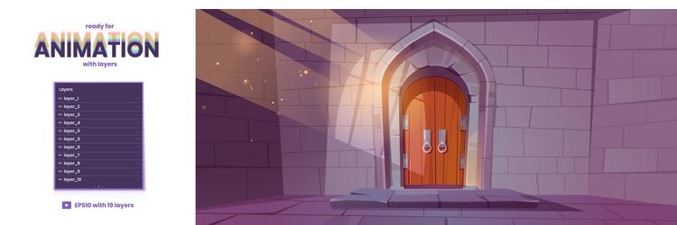 parallax background with doors in medieval castle vector image