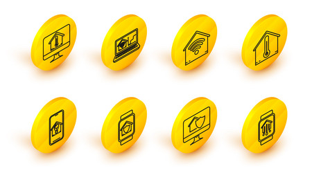 set line smart home with watch computer vector image