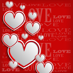 White hearts on a red background vector