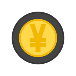 donate yellow button with yen coin icon vector