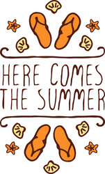 hand-sketched typographic element with flip flops vector image
