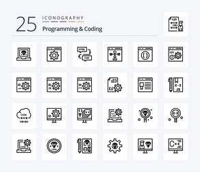 programming and coding 25 line icon pack vector image